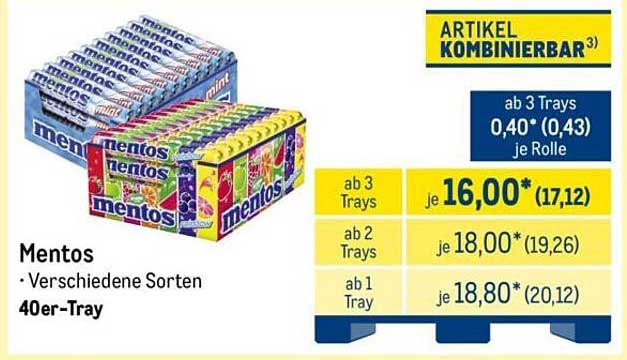 Mentos Verschiedene Sorten 40er-Tray