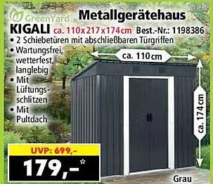 Metallgerätehaus KIGALI ca. 110 x 217 x 174 cm