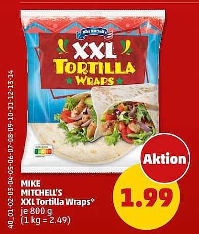 MIKE MITCHELL'S XXL Tortilla Wraps* je 800 g (1 kg = 2.49)