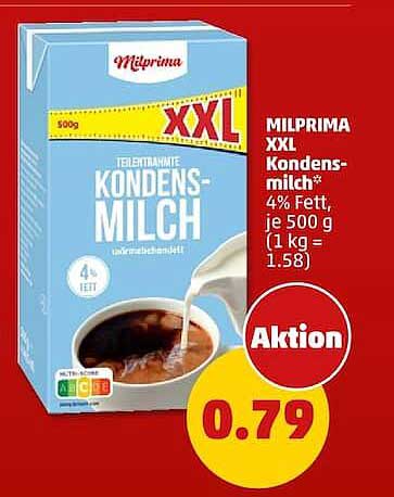 MILPRIMA XXL Kondensmilch* 4% Fett, je 500 g (1 kg = 1.58)
