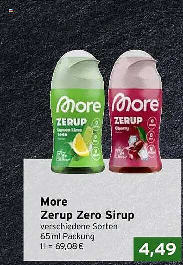 More Zerup Zero Sirup verschiedene Sorten 65ml Packung 1l = 69,08 €