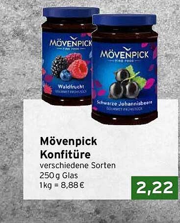 Mövenpick Konfitüre verschiedene Sorten 250 g Glas 1kg = 8,88 €