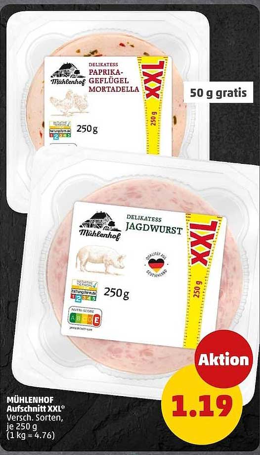 MÜHLENHOF Aufschnitt XXL* Versch. Sorten, je 250 g (1 kg = 4.76)