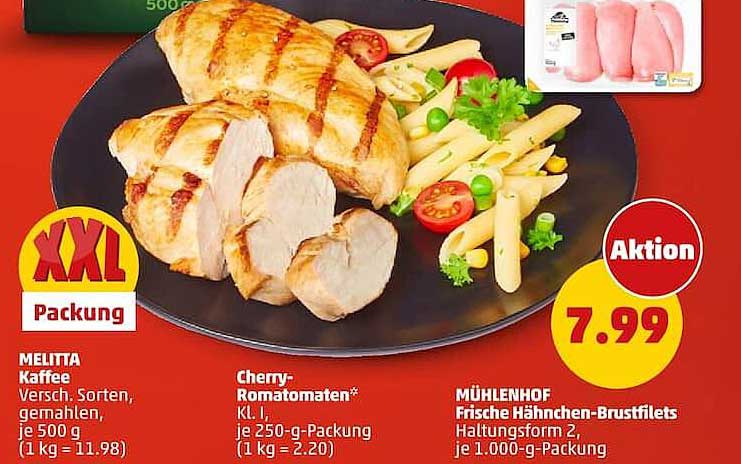 MÜHLENHOF Frische Hähnchen-Brustfilets Haltungsform 2, je 1.000-g-Packung