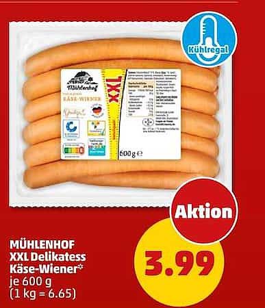 MÜHLENHOF XXL Delikatess Käse-Wiener* je 600 g (1 kg = 6.65)