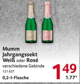 Mumm Jahrgangssekt Weiß oder Rosé verschiedene Gebinde 121 637 0,2-l-Flasche