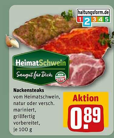 Nackensteaks vom Heimatschwein, natur oder versch. mariniert, grillfertig vorbereitet, je 100 g