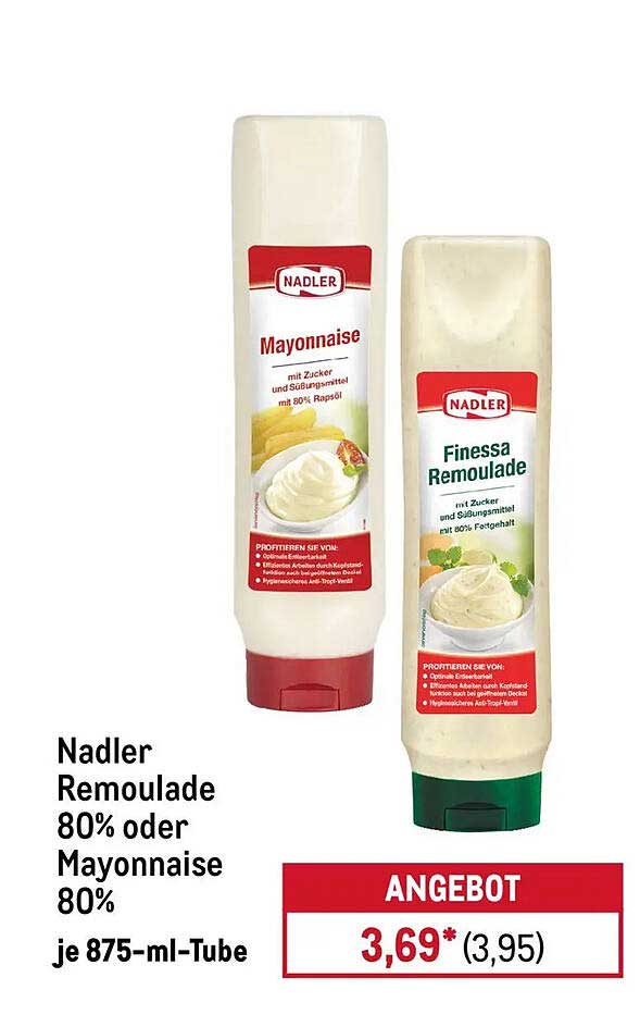 Nadler Remoulade 80% oder Mayonnaise 80% je 875-ml-Tube