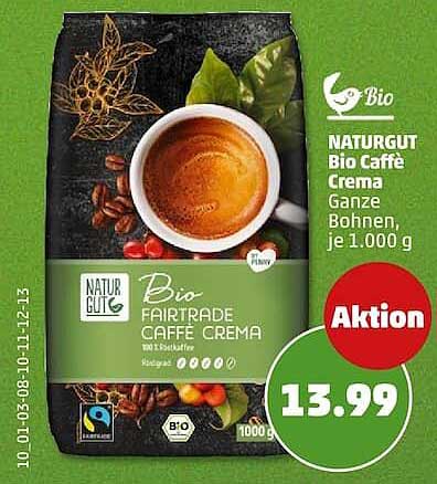 Naturgut Bio Caffè Crema Ganze Bohnen, je 1.000 g