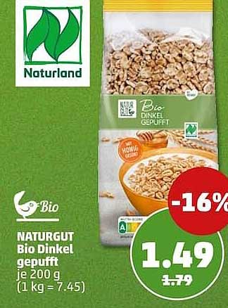 NATURGUT Bio Dinkel gepufft je 200 g (1 kg = 7,45)