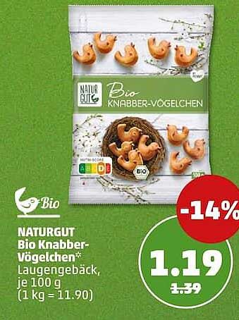 NATURGUT Bio Knabber-Vögelchen* Laugengebäck, je 100 g (1 kg = 11.90)