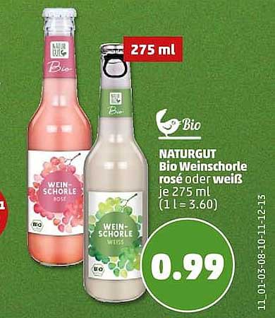 NATURGUT Bio Weinschorle rosé oder weiß je 275 ml (1 l = 3.60)
