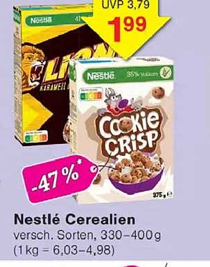 Nestlé Cerealien versch. Sorten, 330–400 g (1 kg = 6,03–4,98)