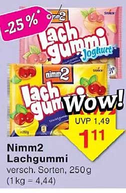 Nimm2 Lachgummi versch. Sorten, 250 g (1 kg = 4,44)