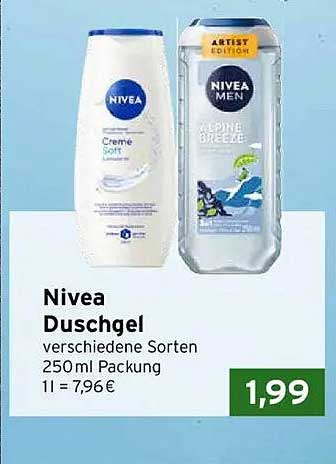 Nivea Duschgel verschiedene Sorten 250 ml Packung 1l = 7,96€