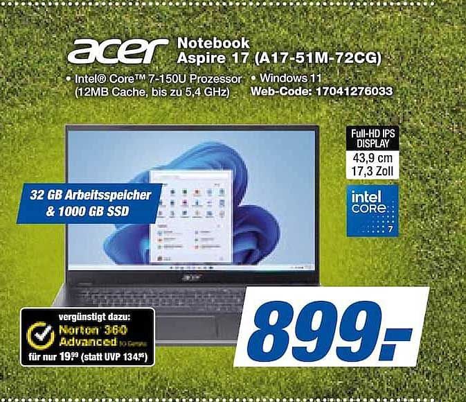 Notebook Aspire 17 (A17-51M-72CG)