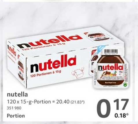 nutella 120 x 15-g-Portion = 20.40 (21.83*) 351 980 Portion