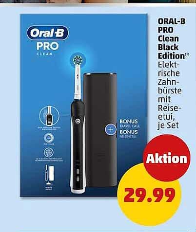 ORAL-B PRO Clean Black Edition Elektrische Zahnbürste mit Reise-etui, je Set
