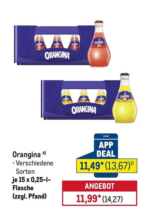 Orangina ⁴) • Verschiedene Sorten je 15 x 0,25-l-Flasche (zzgl. Pfand)