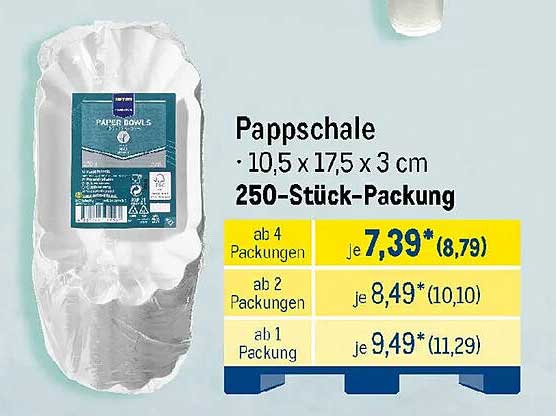 Pappschale · 10,5 x 17,5 x 3 cm 250-Stück-Packung