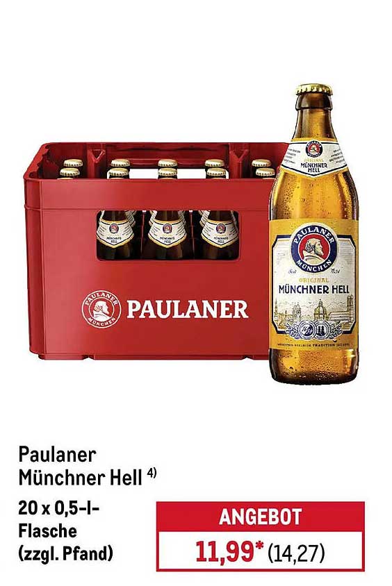 Paulaner Münchner Hell 4) 20 x 0,5-l-Flasche (zzgl. Pfand)