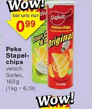 Peke Stapelchips versch. Sorten, 160 g (1 kg = 6,19)
