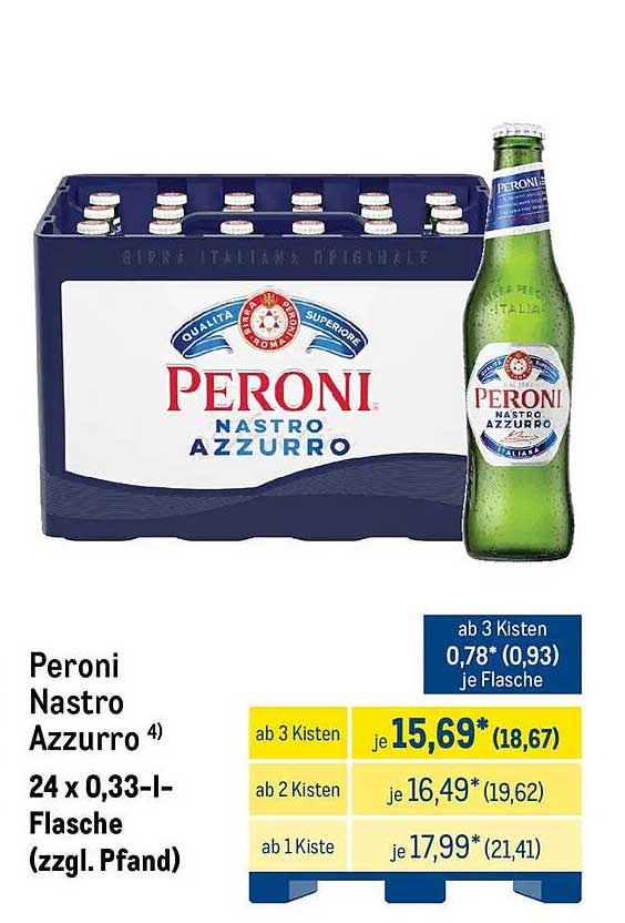 Peroni Nastro Azzurro 24 x 0,33-l-Flasche (zzgl. Pfand)