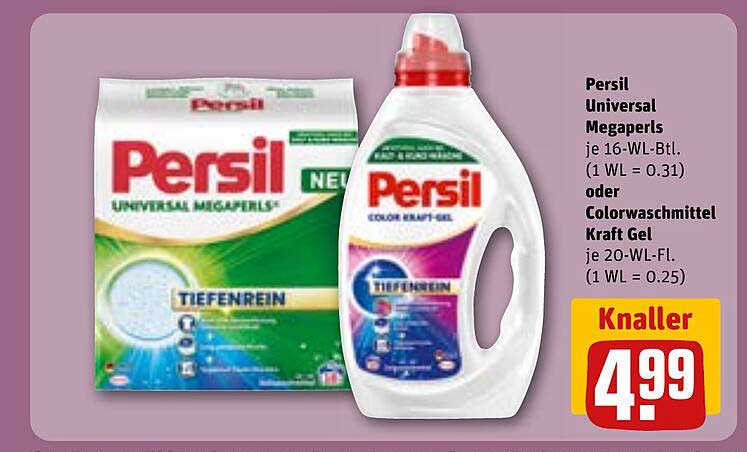 Persil Universal Megapearls je 16-WL-Btl. (1 WL = 0.31) oder Colorwaschmittel Kraft Gel je 20-WL-Flt. (1 WL = 0.25)