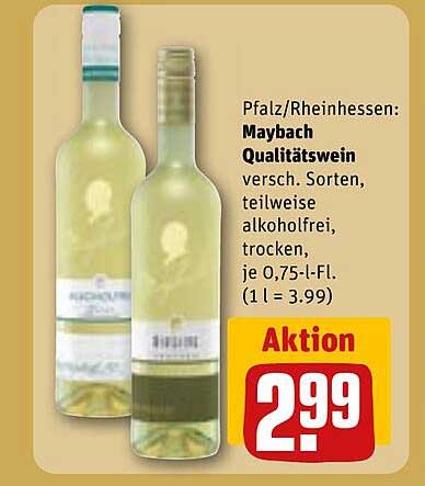 Pfalz/Rheinhessen: Maybach Qualitätswein versch. Sorten, teilweise alkoholfrei, trocken, je 0,75-l-Fl. (1 l = 3.99)