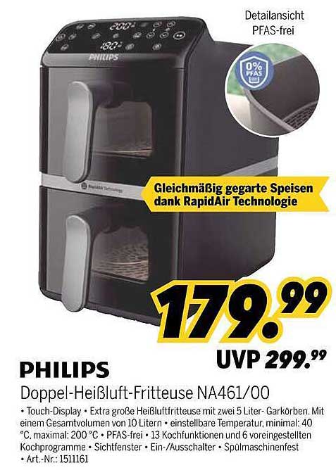 PHILIPS Doppel-Heißluft-Fritteuse NA461/00