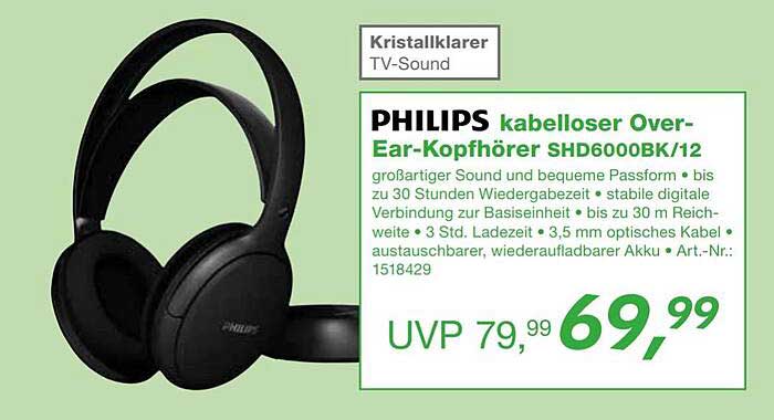 PHILIPS kabelloser Over-Ear-Kopfhörer SHD6000BK/12