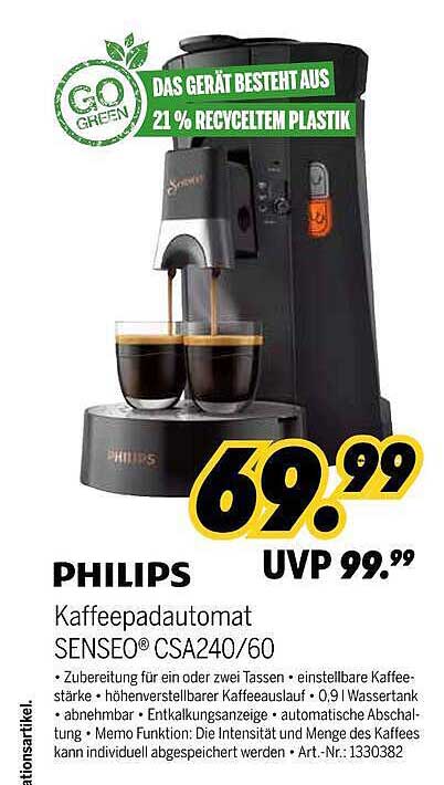 PHILIPS Kaffeepadautomat SENSEO® CSA240/60