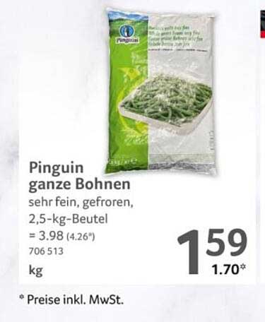 Pinguin ganze Bohnen sehr fein, gefroren, 2,5-kg-Beutel = 3.98 (4.26*) 706 513 kg