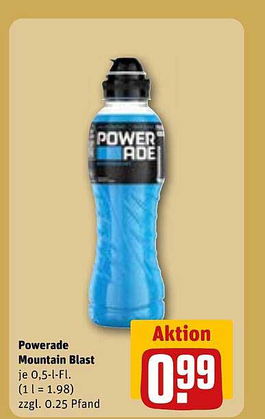 Powerade Mountain Blast je 0,5-l-Fl. (1 l = 1.98) zzgl. 0.25 Pfand