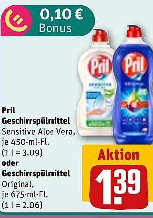 Pril Geschirrspülmittel Sensitive Aloe Vera, je 450-ml-Fl. (1 l = 3.09) oder Geschirrspülmittel Original, je 675-ml-Fl. (1 l = 2.06)