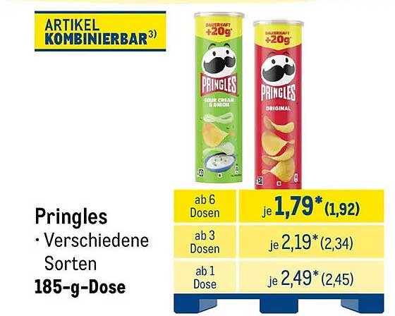 Pringles • Verschiedene Sorten 185-g-Dose