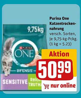 Purina One Katzentrocken-nahrung versch. Sorten, je 9,75-kg-Pckg. (1 kg = 5.23)