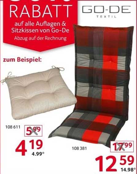 RABATT auf alle Auflagen & Sitzkissen von Go-De Abzug auf der Rechnung