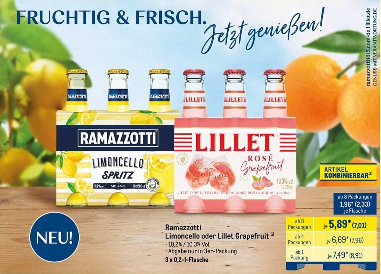 Ramazzotti Limoncello oder Lillet Grapefruit