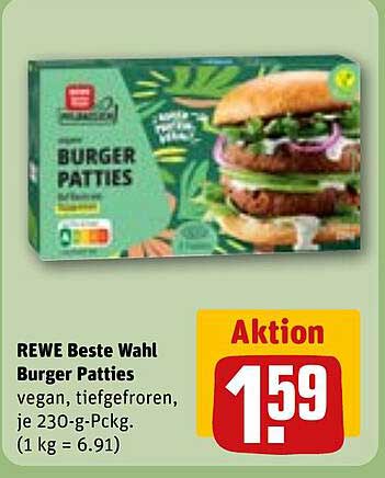 REWE Beste Wahl Burger Patties vegan, tiefgefroren, je 230-g-Pckg. (1 kg = 6.91)