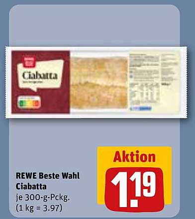 REWE Beste Wahl Ciabatta je 300-g-Pckg. (1 kg = 3.97)