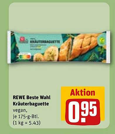 REWE Beste Wahl Kräuterbaguette vegan, je 175-g-Btl. (1 kg = 5.43)
