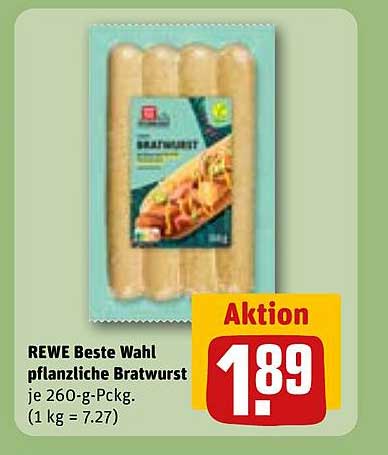 REWE Beste Wahl pflanzliche Bratwurst je 260-g-Packg. (1 kg = 7.27)