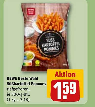 REWE Beste Wahl Süßkartoffel Pommes tiefgefroren, je 500-g-Btl. (1 kg = 3.18)