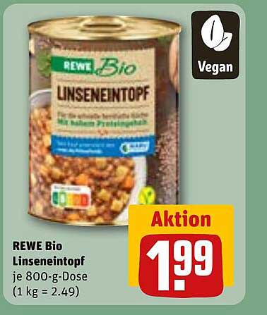 REWE Bio Linseneintopf je 800-g-Dose (1 kg = 2.49)
