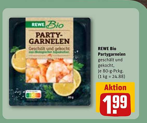 REWE Bio Partygarnelen geschält und gekocht, je 80-g-Pckg. (1 kg = 24.88)