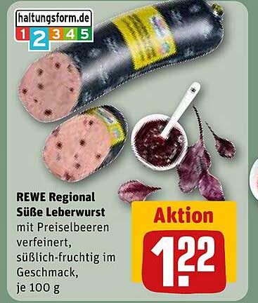 REWE Regional Süße Leberwurst mit Preiselbeeren verfeinert, süßlich-fruchtig im Geschmack, je 100 g