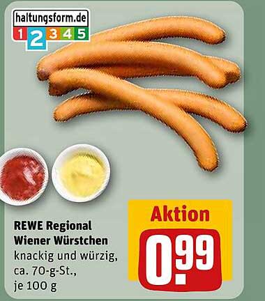 REWE Regional Wiener Würstchen knackig und würzig, ca. 70-g-St., je 100 g