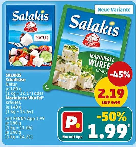SALAKIS Schafkäse Natur, je 180 g (1 kg = 12.17) oder Marinierte Würfel* Kräuter, je 140 g (1 kg = 15.64)