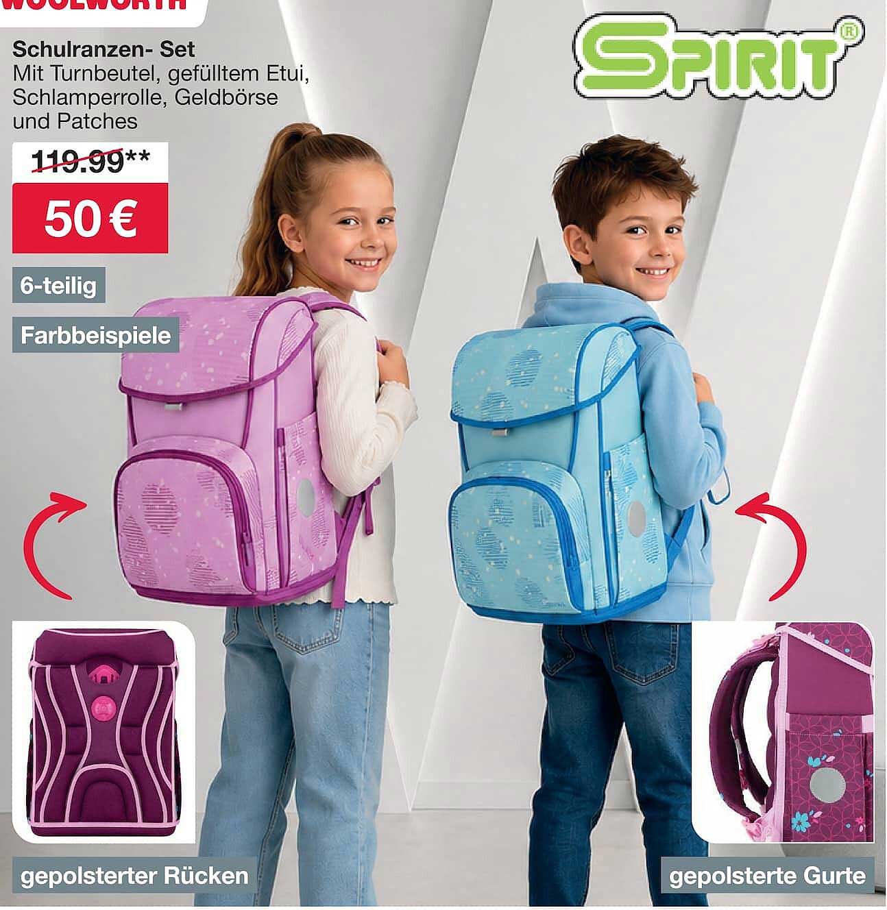 Schulranzen-Set Mit Turnbeutel, gefülltem Etui, Schlamperrolle, Geldbörse und Patches